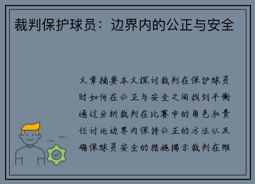 裁判保护球员：边界内的公正与安全